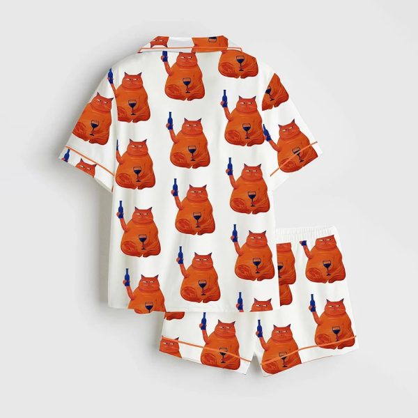 Cat Wine Cheers Satin Pajama Set 2