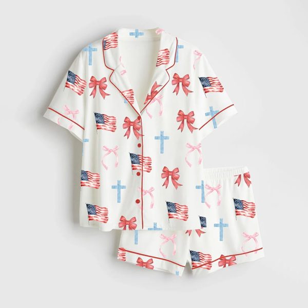 Coquette Bow 4th Of July Satin Pajama Set