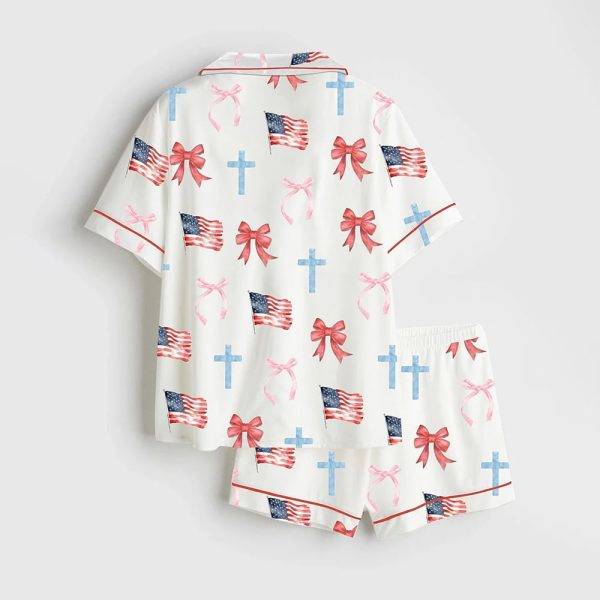 Coquette Bow 4th Of July Satin Pajama Set 2
