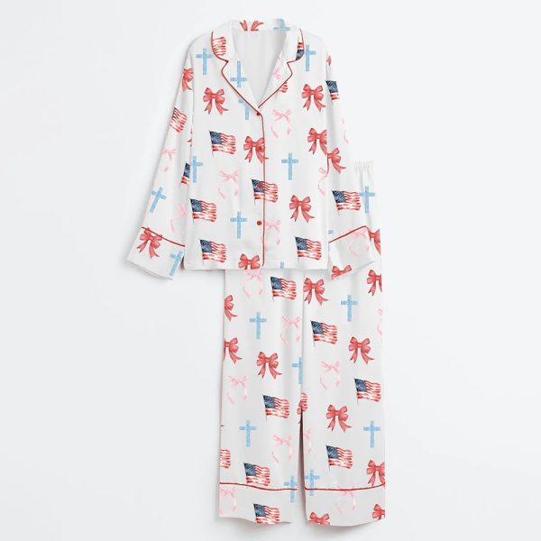 Coquette Bow 4th Of July Satin Pajama Set 3