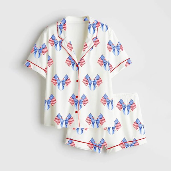 Coquette USA 4th Of July America Girly Print Satin Pajama Set