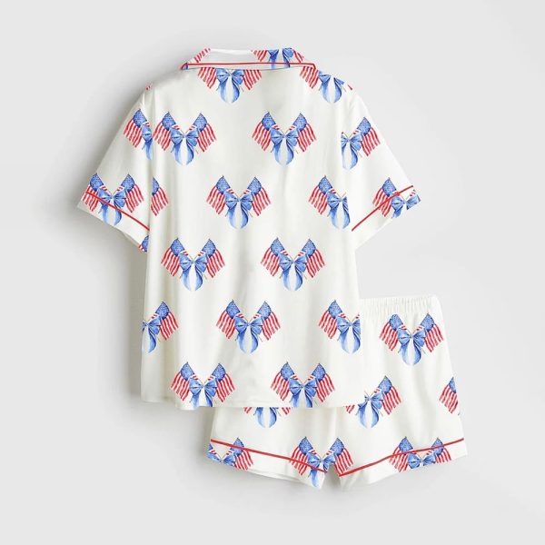 Coquette USA 4th Of July America Girly Print Satin Pajama Set 2