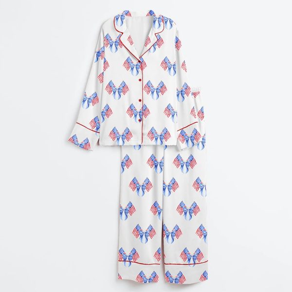 Coquette USA 4th Of July America Girly Print Satin Pajama Set 3