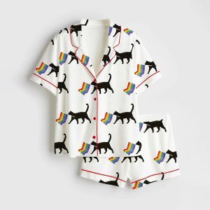A Little Gay Cat Friend Pride Month LGBT Pride Print Satin Pajama Set