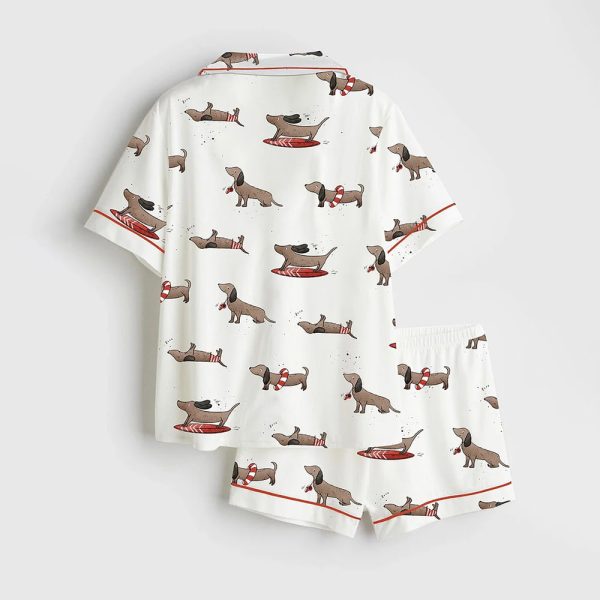 Dachshund Cute Dog Summer Print Satin Pajama Set 2