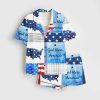 Fourth Of July Red White Blue USA Flag America God Bless America Land That I Love Satin Pajama Set