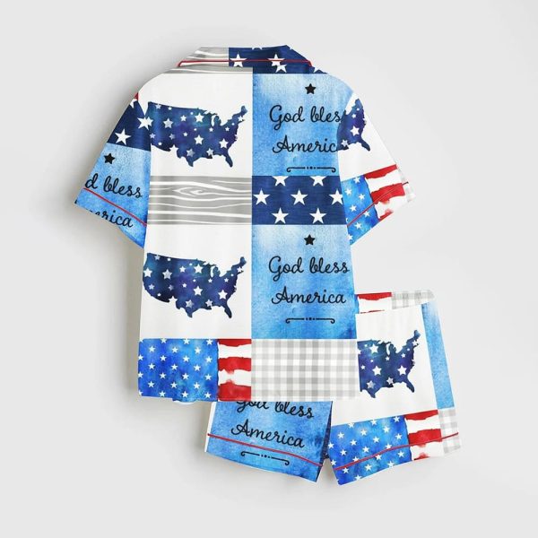 Fourth Of July Red White Blue USA Flag America God Bless America Land That I Love Satin Pajama Set 2