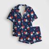 Fourth Of July Red White Blue USA Flag America Stars And Flags Patriotic 4th Of July Popsicles Satin Pajama Set
