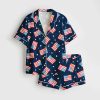 Fourth Of July Red White Blue USA Flag America Stars And Flags Satin Pajama Set