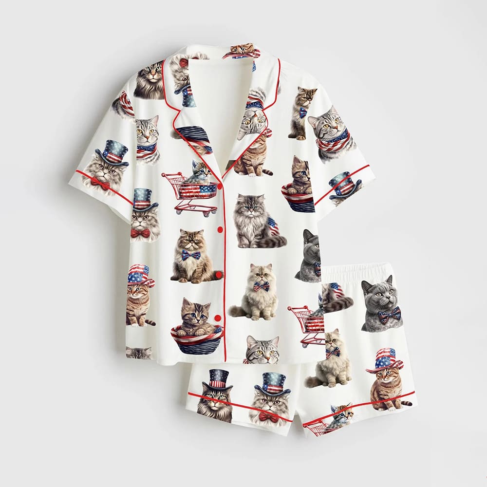 Independence Day Cat 4th Of July Satin Pajama Set Independence Day Cat 4th Of July Satin Pajama Set