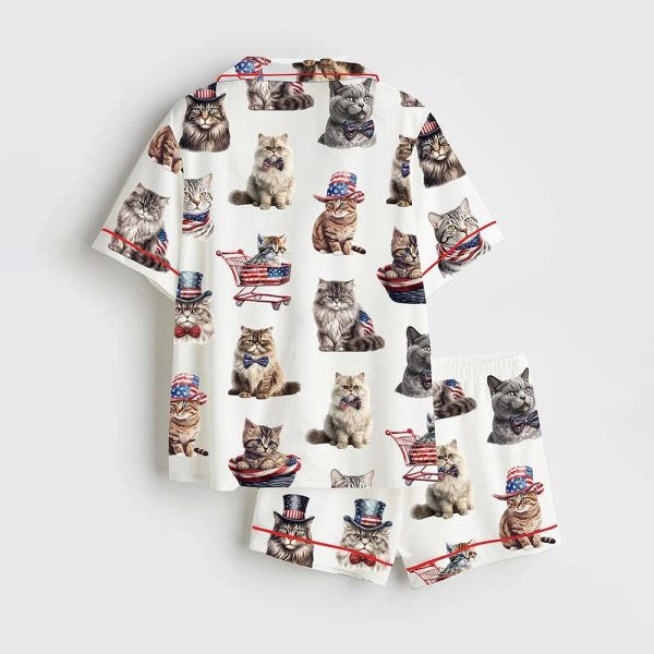 Independence Day Cat 4th Of July Satin Pajama Set 2