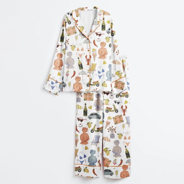 Italy Roma Travel All Things Italian Print Satin Pajama Set 3