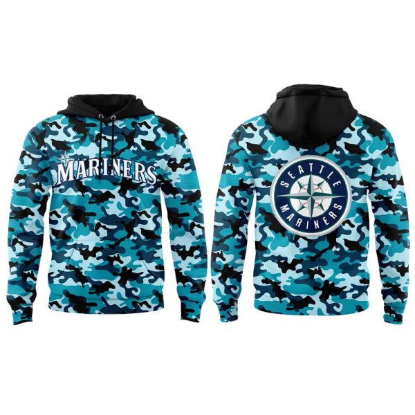 Mariners Salute to Armed Forces Night Camo 2025 Hoodie Joggers Cap