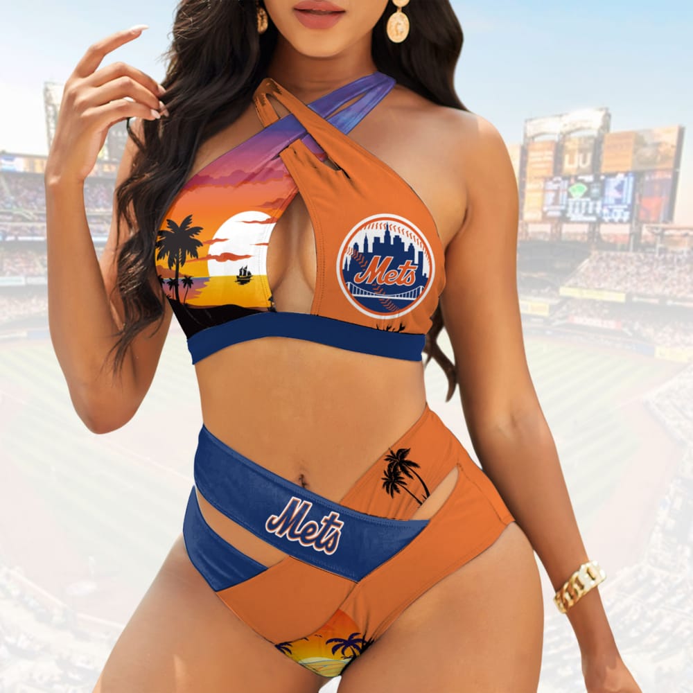 Mets Baseball Summer Crossover Bikini Suit Set Mets Baseball Summer Crossover Bikini Suit Set