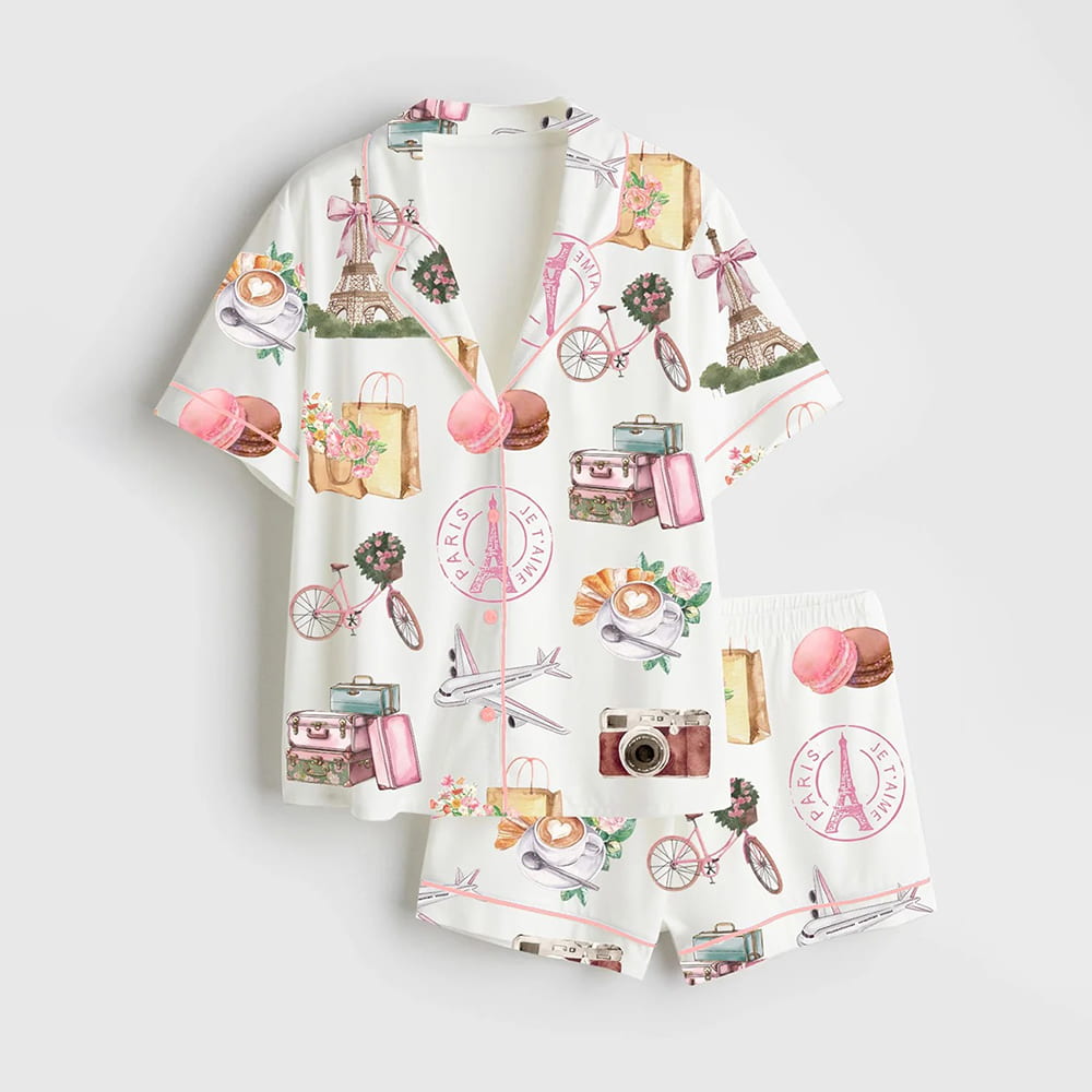 Paris France Girls Trip Family Vacation Summer Travel Satin Pajama Set Paris France Girls Trip Family Vacation Summer Travel Satin Pajama Set