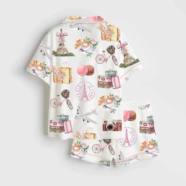 Paris France Girls Trip Family Vacation Summer Travel Satin Pajama Set 2