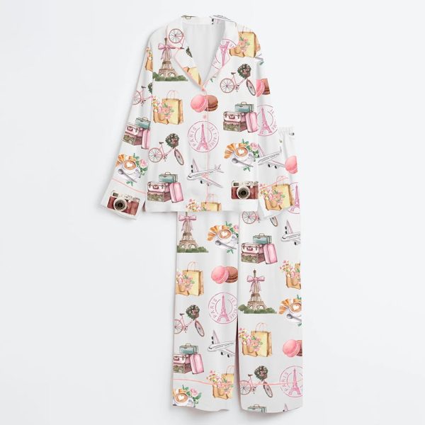 Paris France Girls Trip Family Vacation Summer Travel Satin Pajama Set 3