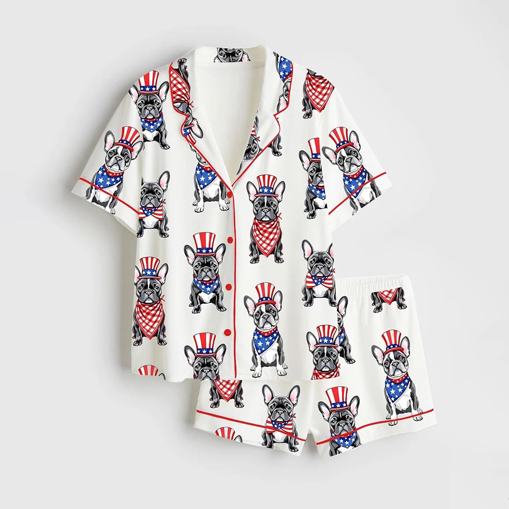 Patriotic French Bulldog 4th Of July Dog Satin Pajama Set Patriotic French Bulldog 4th Of July Dog Satin Pajama Set