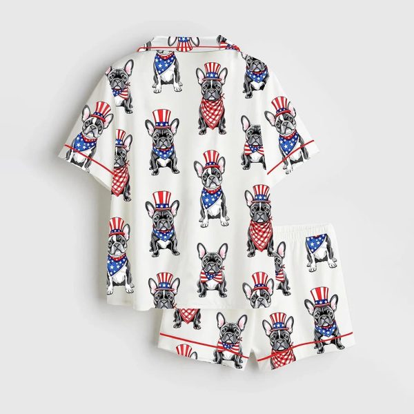 Patriotic French Bulldog 4th Of July Dog Satin Pajama Set 2
