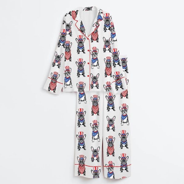 Patriotic French Bulldog 4th Of July Dog Satin Pajama Set 3