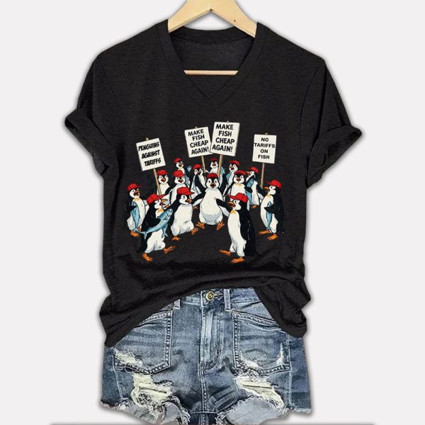 Penguin Resist Against Tariffs Printed T Shirt 2