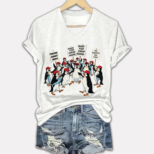 Penguin Resist Against Tariffs Printed T Shirt 3