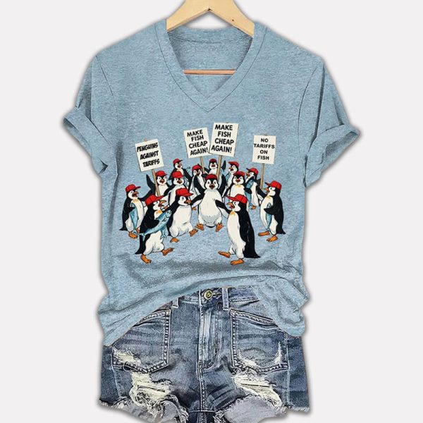 Penguin Resist Against Tariffs Printed T Shirt 4