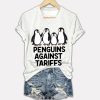 Penguins Against Tariffs Printed V Neck T shirt 3