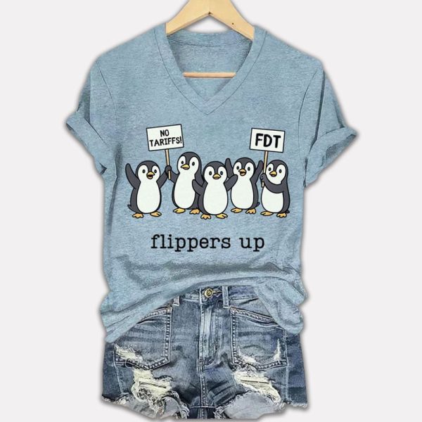 Penguins Flippers Up No Tariffs FDT Printed Shirt
