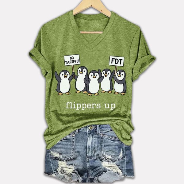 Penguins Flippers Up No Tariffs FDT Printed Shirt 2