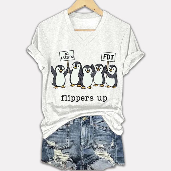 Penguins Flippers Up No Tariffs FDT Printed Shirt 3