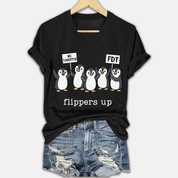 Penguins Flippers Up No Tariffs FDT Printed Shirt 4