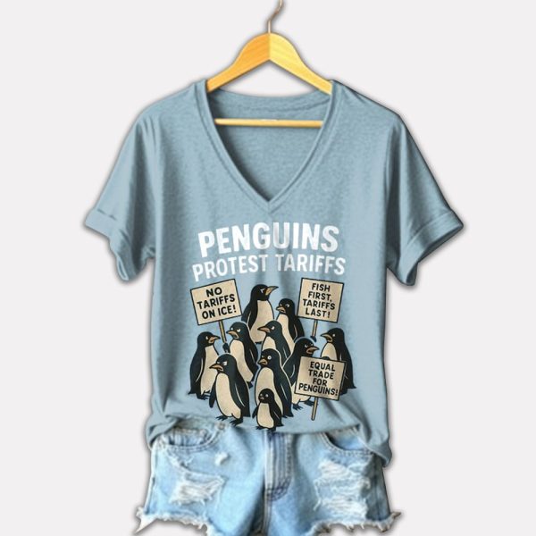 Penguins Protest Tariffs Printed Shirt