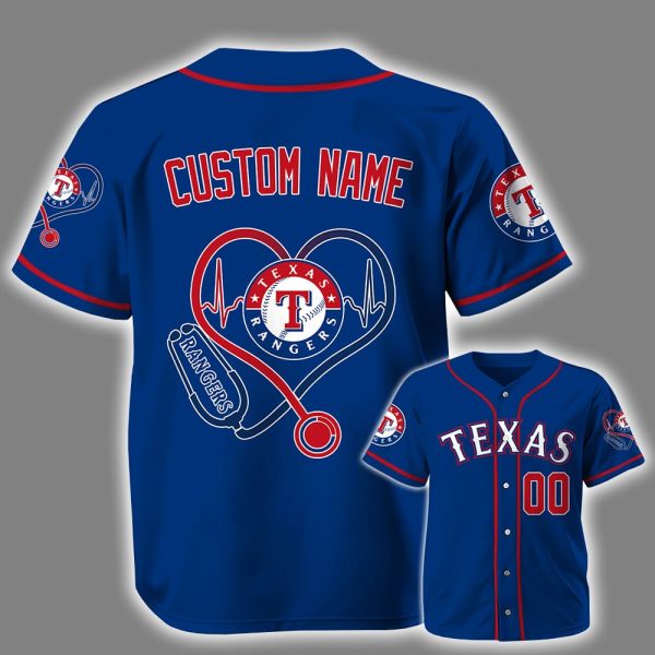 Personalized Rangers Nurse Heartbeat Baseball Jersey 2025