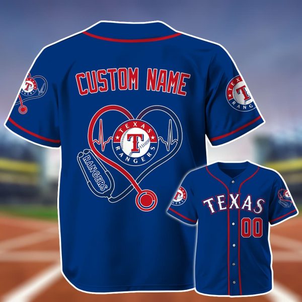 Personalized Rangers Nurse Heartbeat Baseball Jersey 2025 2