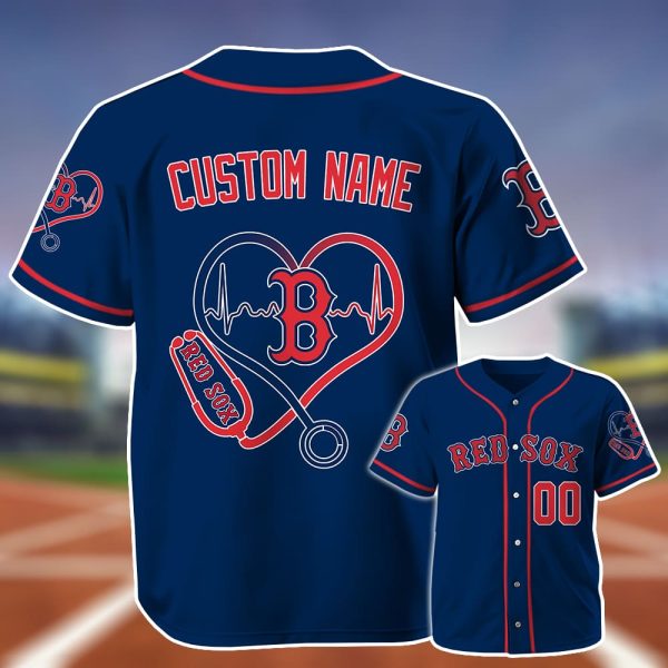 Personalized Red Sox Nurse Heartbeat Baseball Jersey 2025 2