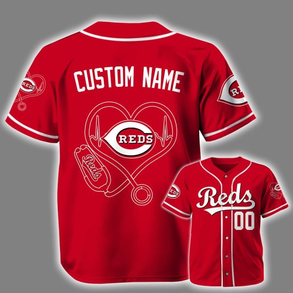 Personalized Reds Nurse Heartbeat Baseball Jersey 2025