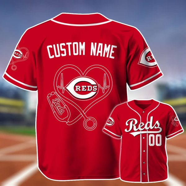 Personalized Reds Nurse Heartbeat Baseball Jersey 2025 2