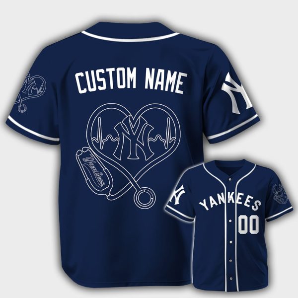 Personalized Yankees Nurse Heartbeat Baseball Jersey 2025