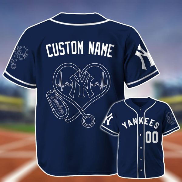 Personalized Yankees Nurse Heartbeat Baseball Jersey 2025 2