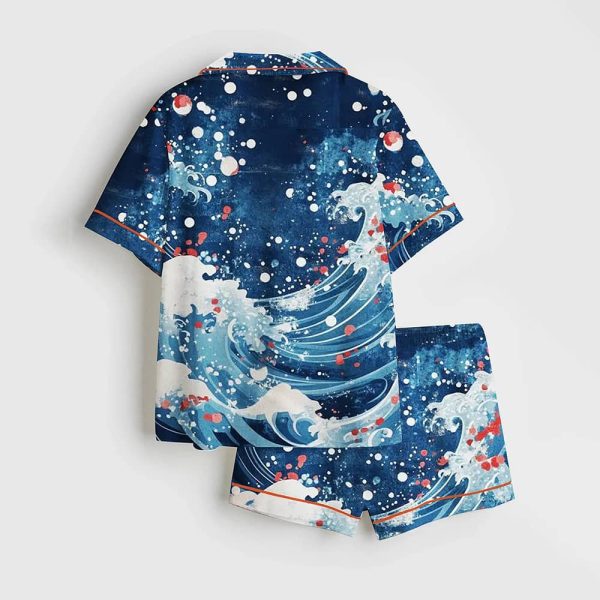 Red Blue White Japanese Sea Satin Pajama Set 2