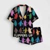 Resist Flippers Up Penguins Against Print Satin Pajama Set