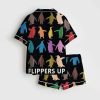 Resist Flippers Up Penguins Against Print Satin Pajama Set 2
