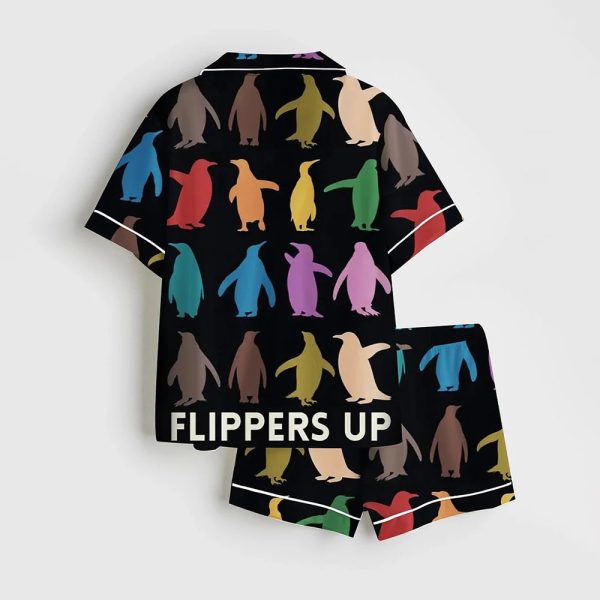 Resist Flippers Up Penguins Against Print Satin Pajama Set 2