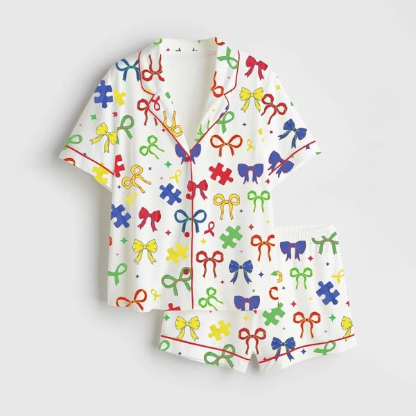 Retro Coquette Autism Awareness Satin Pajama Set