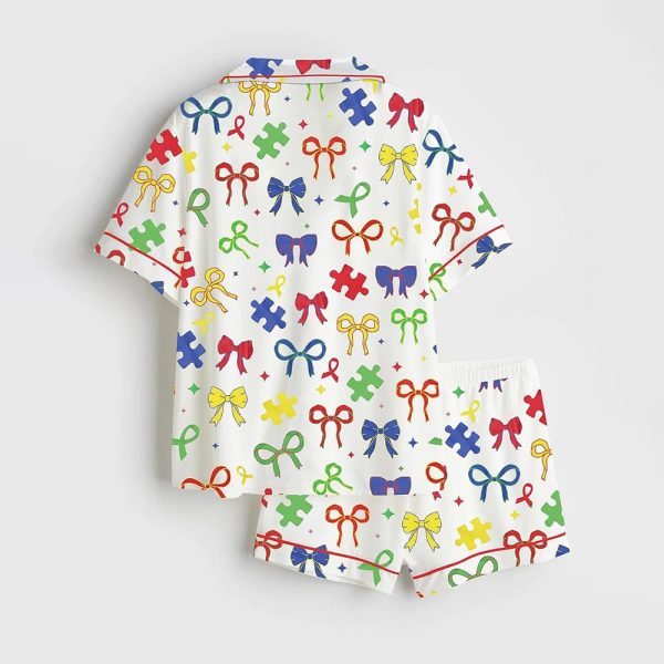 Retro Coquette Autism Awareness Satin Pajama Set 2
