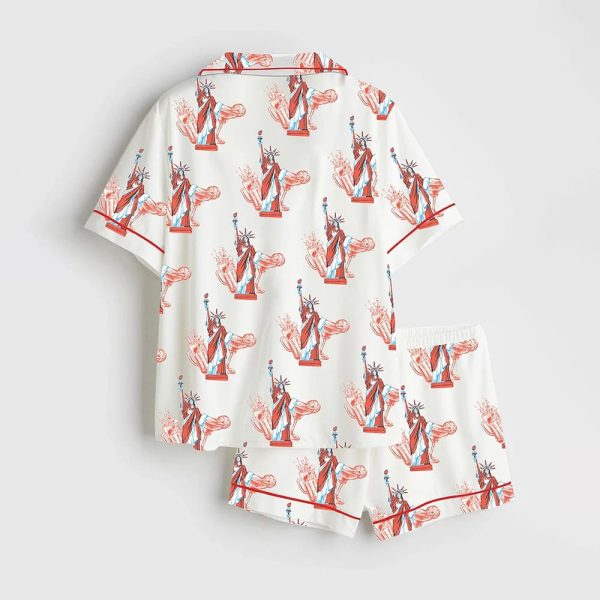 Statue of Liberty Red White And Boozy Beer Cocktail Club 4th Of July Satin Pajama Set 2