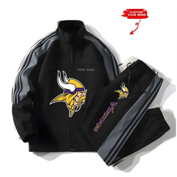 Vikings Football Unisex Style Versatile Sport Set Jacket And Pants 2