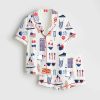 Watercolor Patriotic 4th Of July Satin Pajama Set
