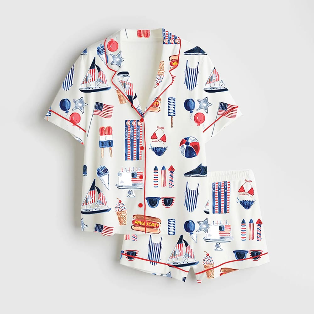 Watercolor Patriotic 4th Of July Satin Pajama Set Watercolor Patriotic 4th Of July Satin Pajama Set